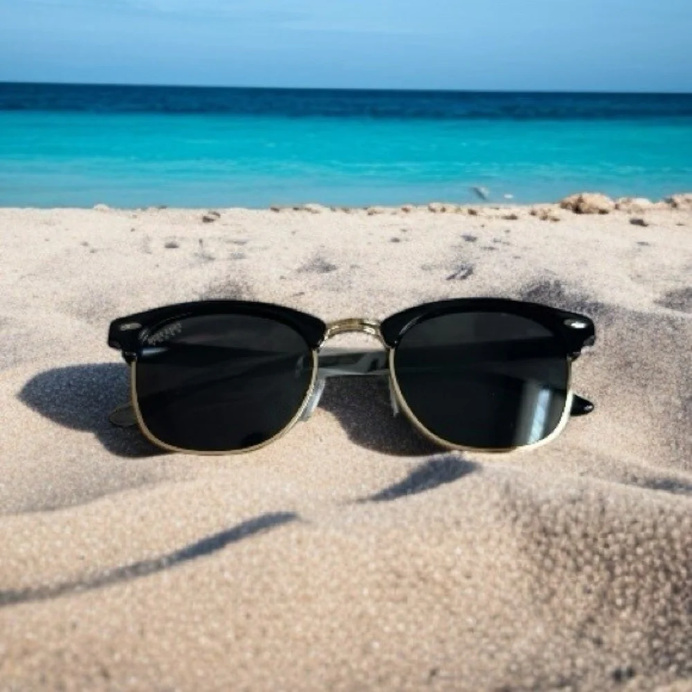 Polarized Half Frame Horn Rimmed Sunglasses Black Unisex Deep Eddy Vodka New